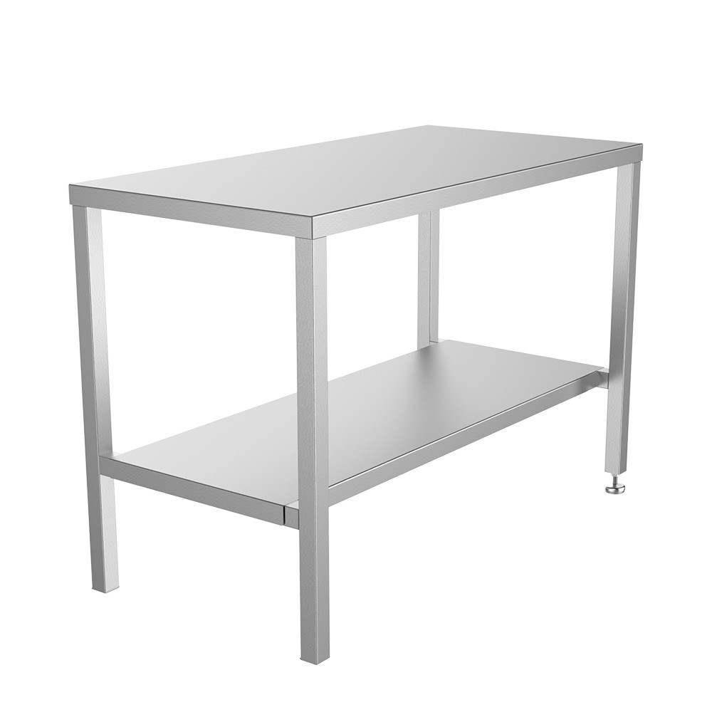 Stainless Steel Top Table With Shelf Aluminium Underframe